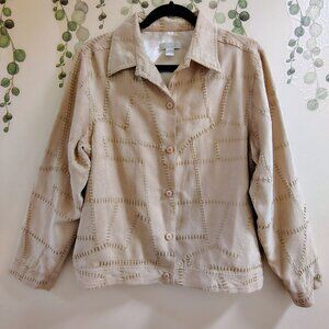 Vintage Christopher & Banks Beige Faux Suede Embroidered Jacket Size L Buttons